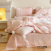 French Sweet Lace Plush Ball Bedding Set - Pink